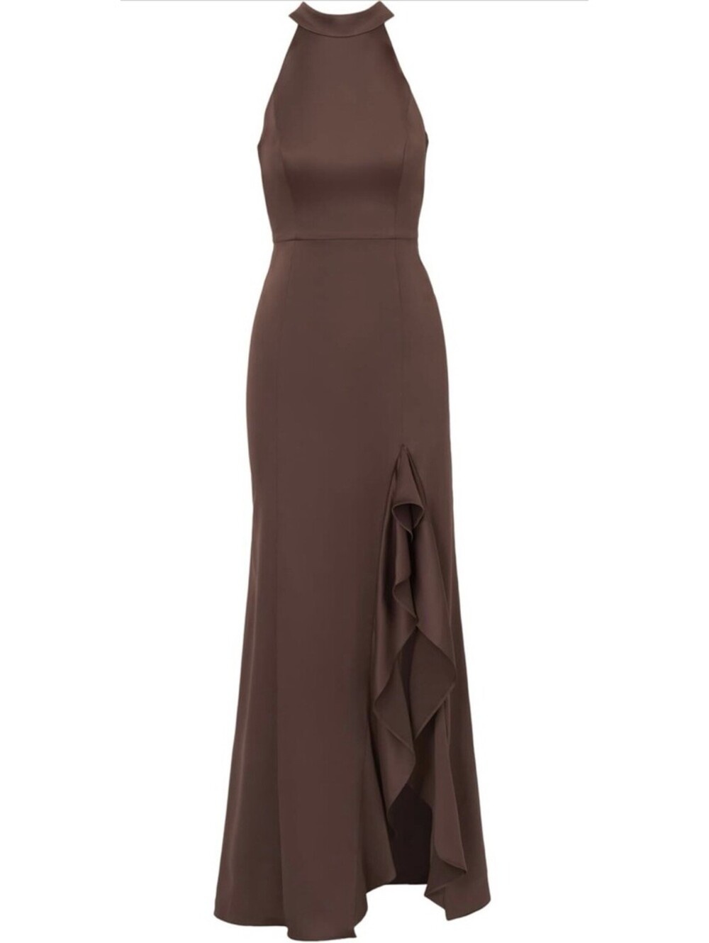 Adrianna Papell Brown High-Neck Ruffle Gown - Picture 5 of 10